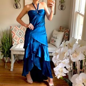 Niteline | Vintage Silk Teal Halter Layered Dress